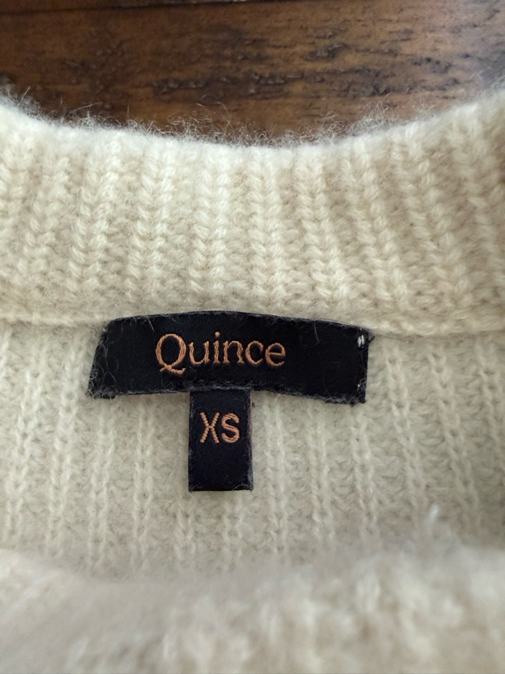 Sz XXS Quince Cream Ribbed 100% Cashmere Crewneck Sweater - Picture 2 of 6